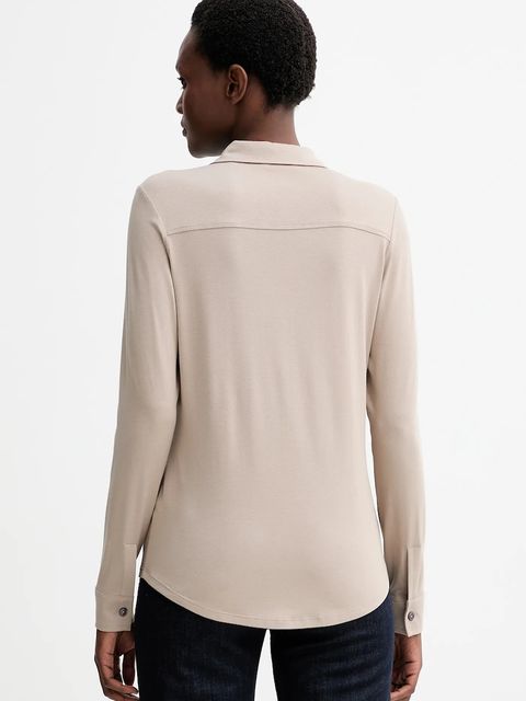 Marc O'Polo koszula damska kolor beżowy regular z kołnierzykiem klasycznym 511205252505