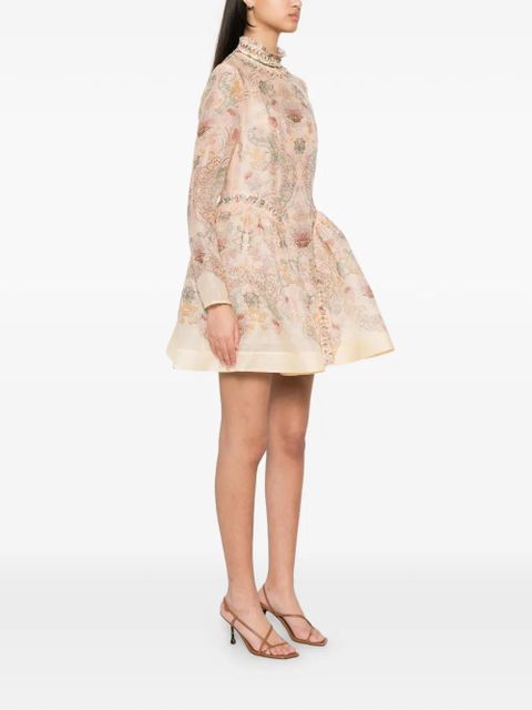 ZIMMERMANN Rebellion beaded floral-print mini dress - Pink