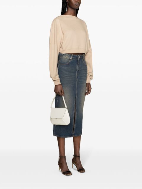 Saint Laurent logo-embroidered cropped sweatshirt - Neutrals