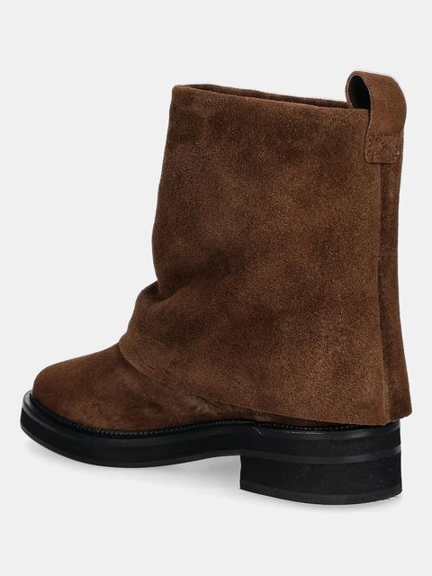 Answear.LAB botki zamszowe kolor brązowy na płaskim obcasie