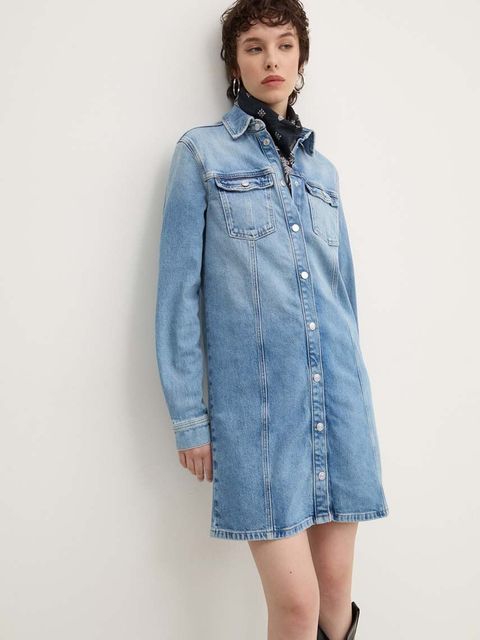 Tommy Jeans sukienka jeansowa kolor niebieski mini prosta DW0DW18709
