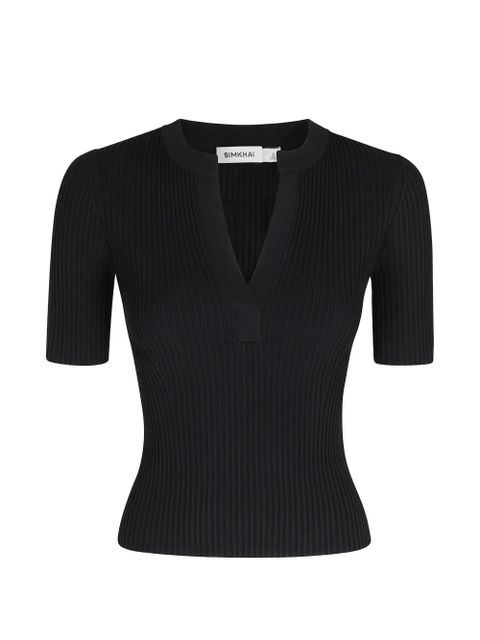 Simkhai Miley V-neck ribbed top - Black - zdjęcie produktu nr 1