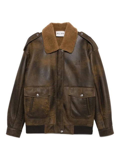 Miu Miu leather bomber jacket - Brown - zdjęcie produktu nr 1