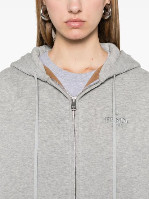 FENDI logo-embroidered hoodie - Grey