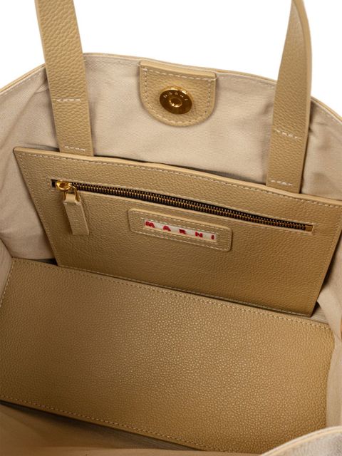 Marni logo-embroidered leather tote bag - Neutrals - zdjęcie produktu nr 2