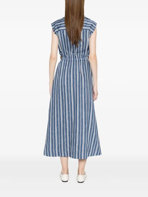 SANDRO striped belt-detail maxi dress - Blue