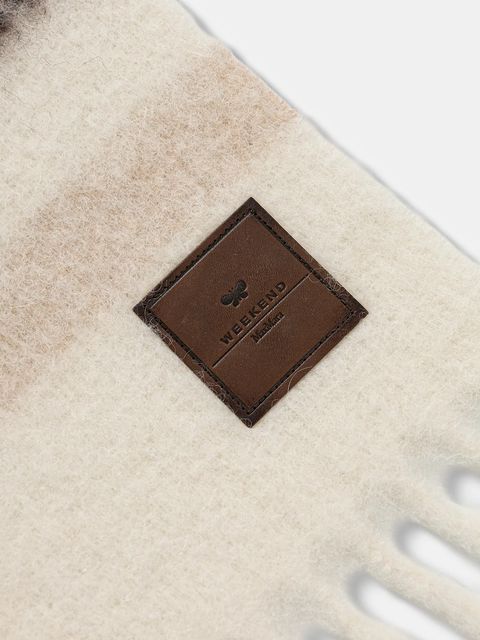 Weekend Max Mara szalik z dodatkiem wełny UGOLINA damski kolor beżowy wzorzysty 2525546035600 - zdjęcie produktu nr 2