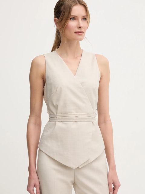 Sandro Ferrone kamizelka kolor beżowy niezapinana S23XBEBAFATA - zdjęcie produktu nr 1