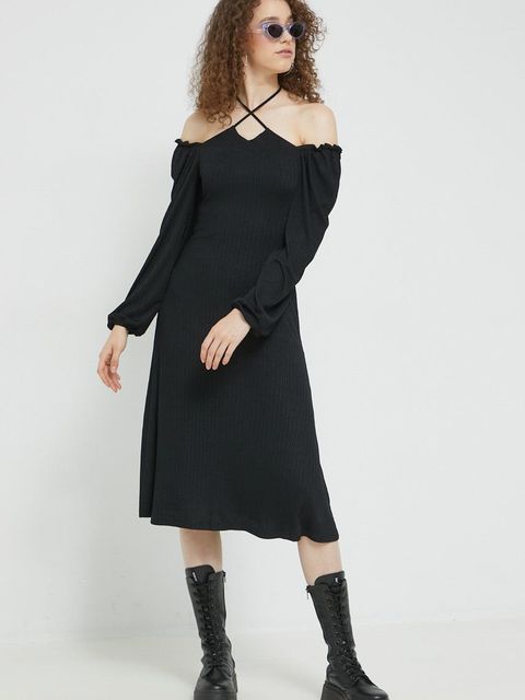 Hollister Co. sukienka kolor czarny midi dopasowana