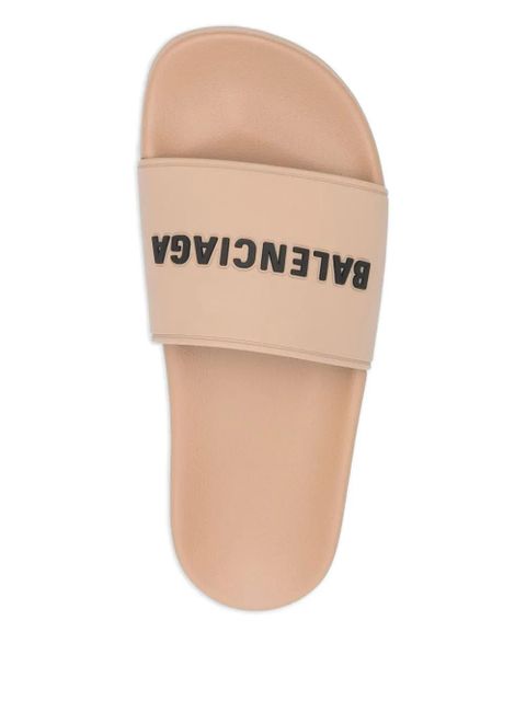 Balenciaga logo-embossed pool slides - Neutrals