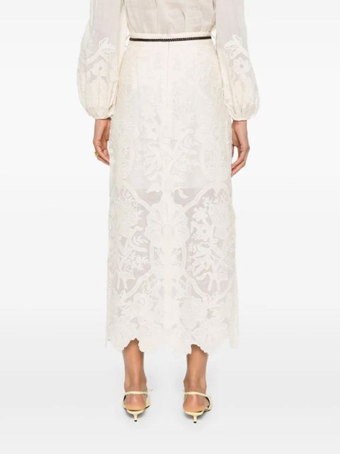 ZIMMERMANN Ottie embroidered midi skirt - Neutrals