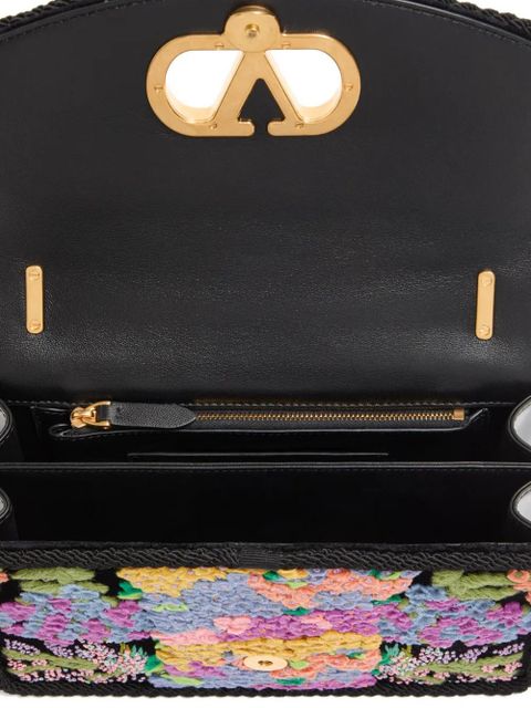 Valentino Garavani floral embroidered mini shoulder bag - Black