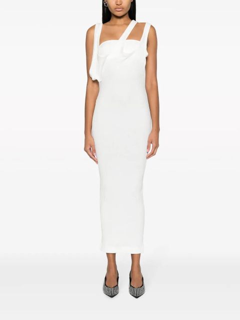 The Attico asymmetric-neckline ribbed dress - White