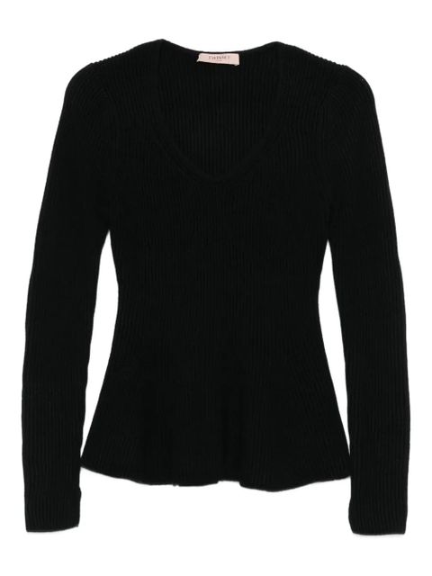 TWINSET v-neck ribbed knitted top - Black - zdjęcie produktu nr 1