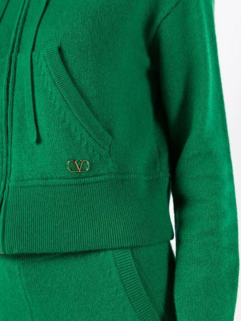 Valentino Garavani logo-plaque cashmere hoodie - Green