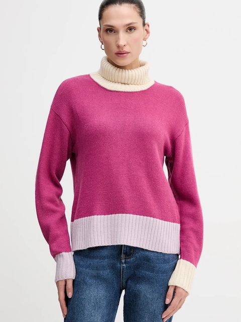 United Colors of Benetton sweter z dodatkiem wełny damski kolor różowy z golfem 16YCE204I - zdjęcie produktu nr 1