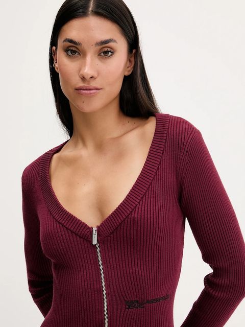 Karl Lagerfeld Jeans sukienka kolor bordowy midi dopasowana A4W13011