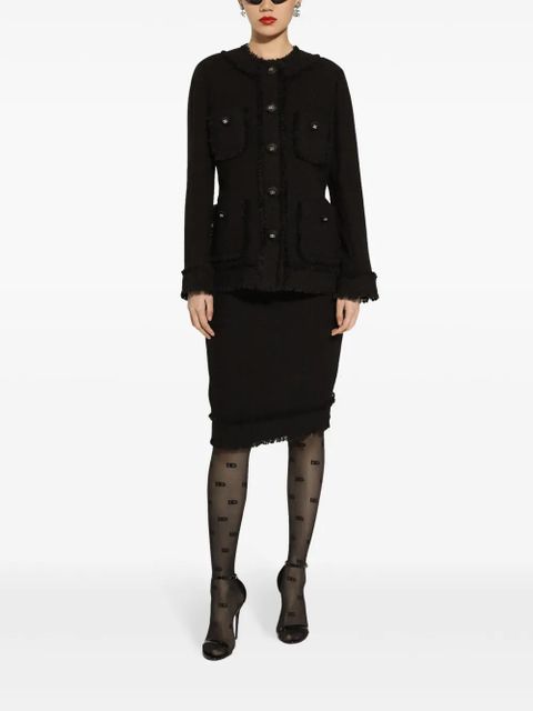 Dolce & Gabbana DG-plaque tweed midi skirt - Black