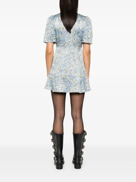 GANNI floral-print crinkled mini dress - Blue