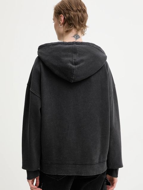 Guess Jeans bluza bawełniana damska kolor czarny z kapturem z aplikacją W5BQ15 KCPR1