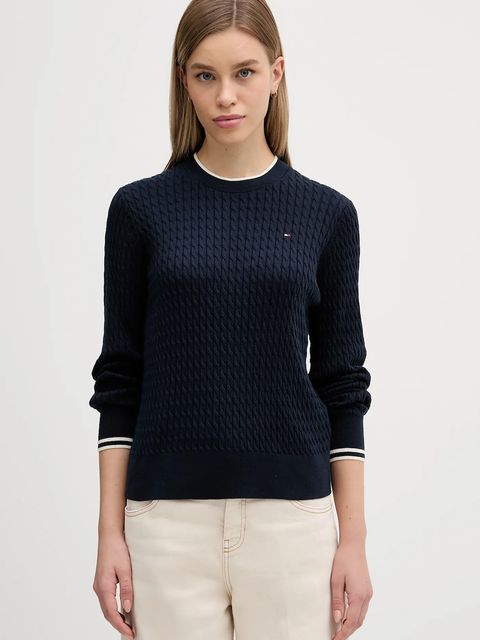 Tommy Hilfiger sweter bawełniany kolor granatowy lekki WW0WW44993 - zdjęcie produktu nr 1