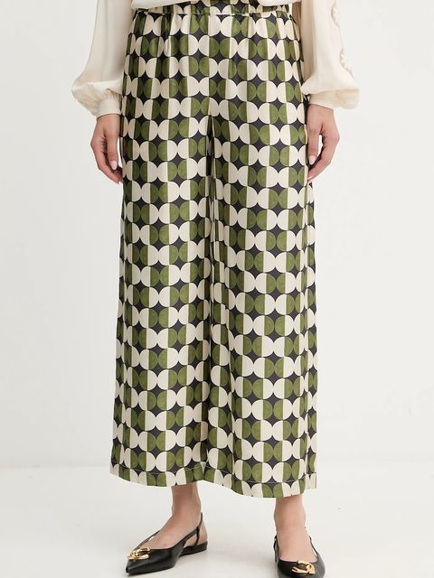 Weekend Max Mara spodnie jedwabne FIBBIA damskie kolor zielony proste high waist 2525136142600 - zdjęcie produktu nr 1