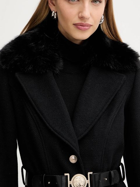 Guess płaszcz z domieszką wełny NEW PATRICE kolor czarny W5BL25 W2672