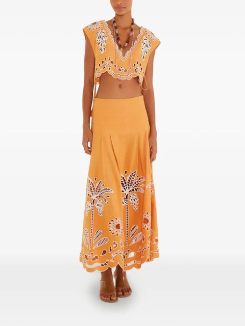 FARM Rio embroidery camel skirt - Orange