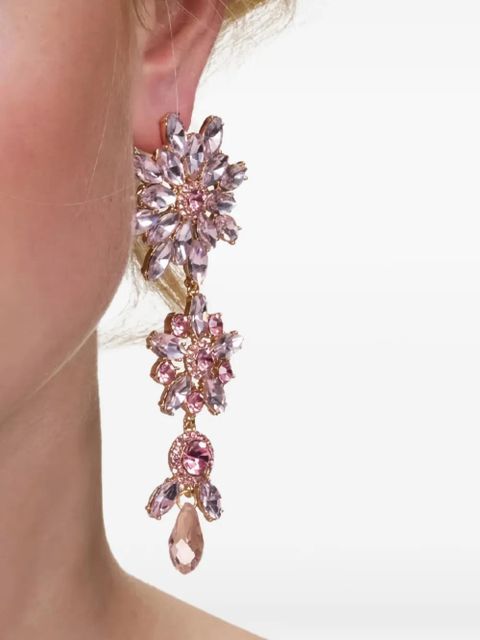 Self-Portrait flower crystal drop earrings - Gold