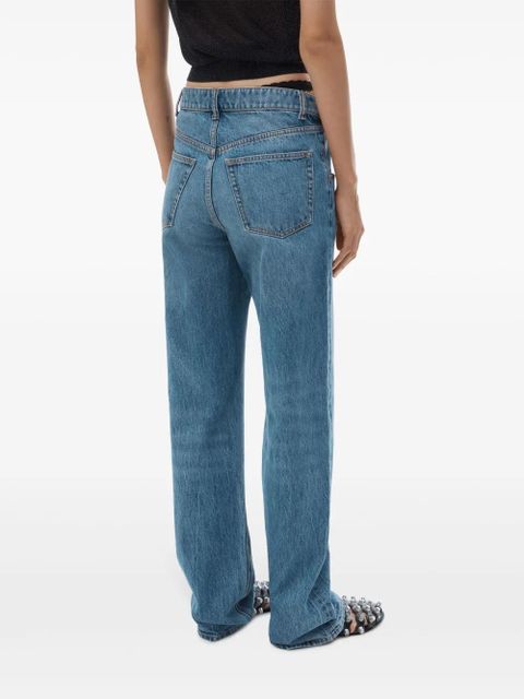 Alexander Wang asymmetrical waistband lace jeans - Blue