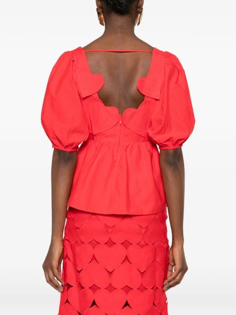 FARM Rio heart puff-sleeve blouse - Red