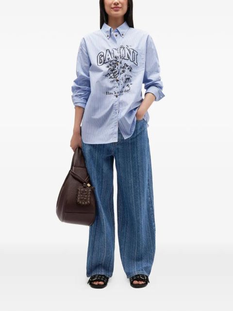 GANNI striped printed logo shirt - Blue - zdjęcie produktu nr 2