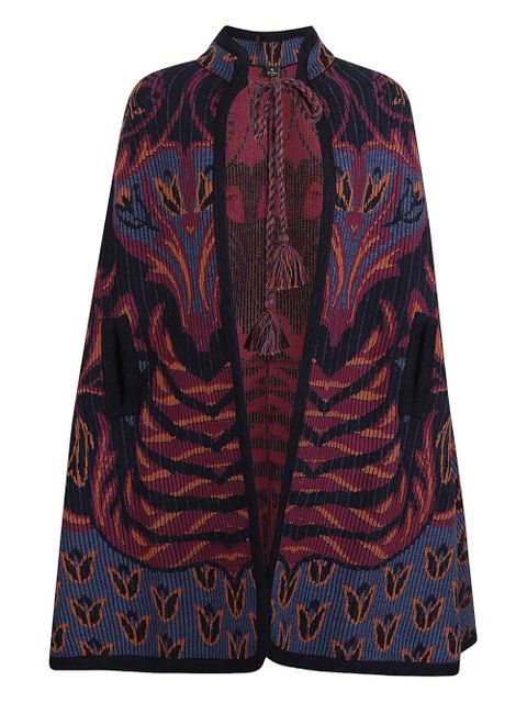 ETRO floral-jacquard tassel-detail cape - Red - zdjęcie produktu nr 1