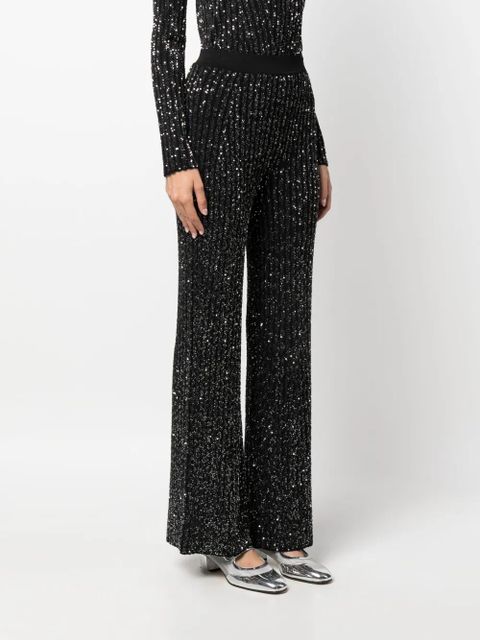 Missoni sequin-embellished ribbed-knit trousers - Black