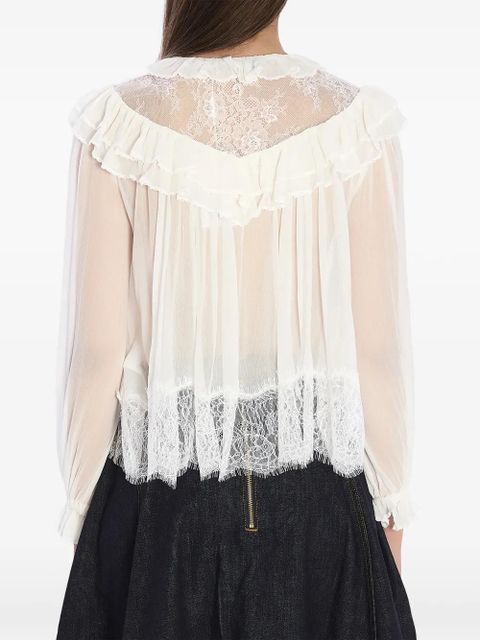 Self-Portrait lace ruffled top - White