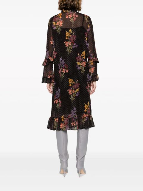 TWINSET double-layer floral-print midi dress - Black
