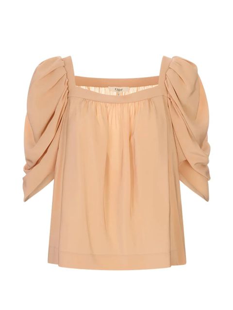 Chloé gathered puff-sleeve blouse - Neutrals - zdjęcie produktu nr 1