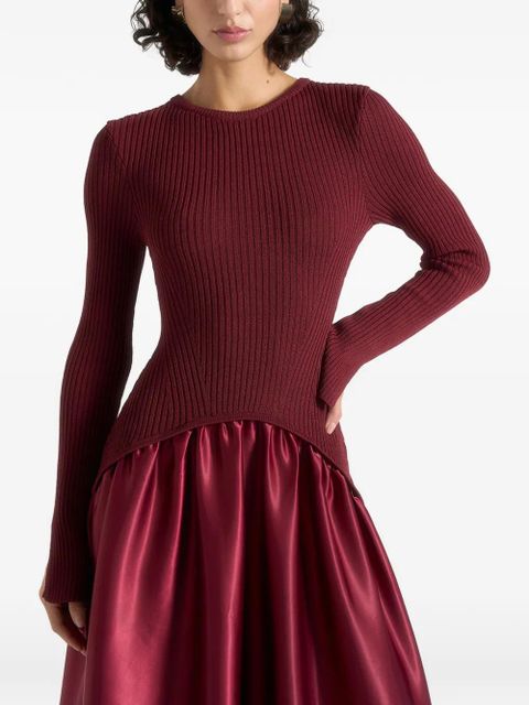Manière De Voir Adeline knit and satin curved-hem wine red maxi dress