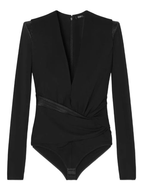 Versace leather-trimmed wrap blouse - Black - zdjęcie produktu nr 1
