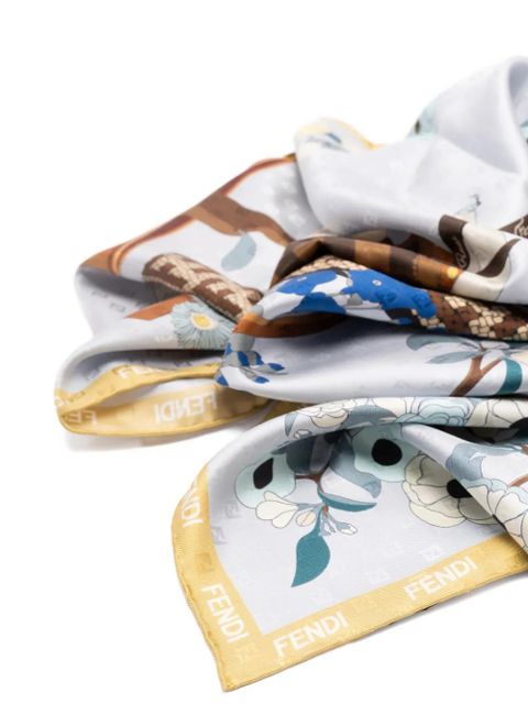 FENDI Gardening-print silk scarf - Blue