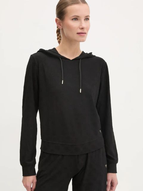 Guess bluza MONICA damska kolor czarny z kapturem wzorzysta V5RQ21 KCLG2
