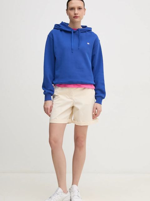 Tommy Hilfiger bluza bawełniana damska kolor niebieski z kapturem gładka WW0WW45979 - zdjęcie produktu nr 2