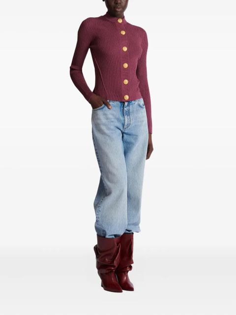 Balmain ribbed buttoned cardigan - Purple