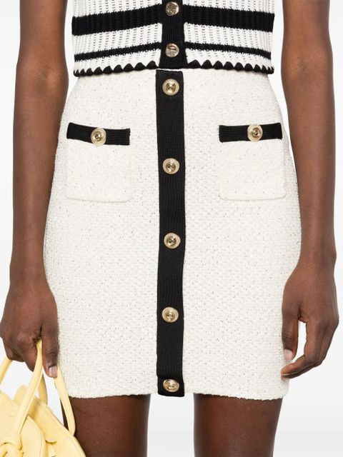 Self-Portrait sequin-embellished knitted mini skirt - White