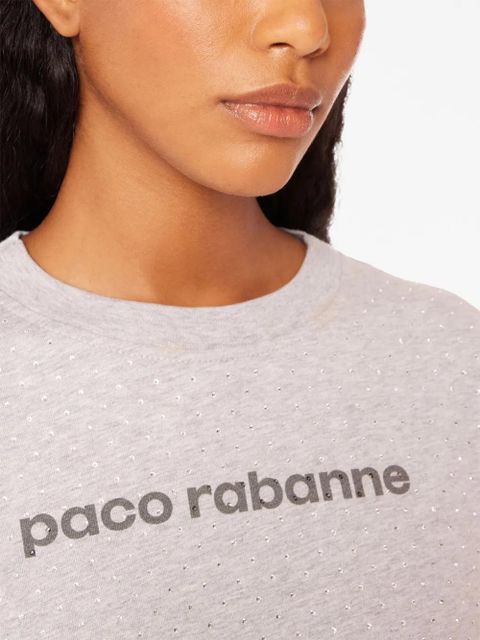 Rabanne logo-print rhinestone T-shirt - Grey