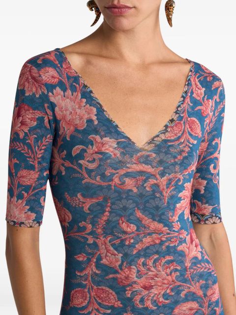ETRO floral-motif tulle midi dress - Blue