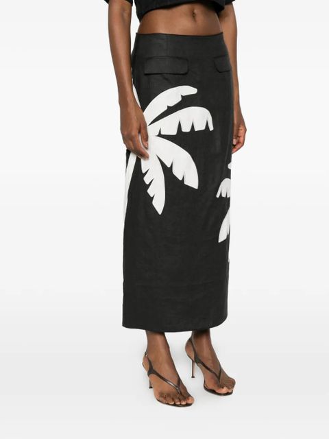 FARM Rio palm-tree-print maxi skirt - Black