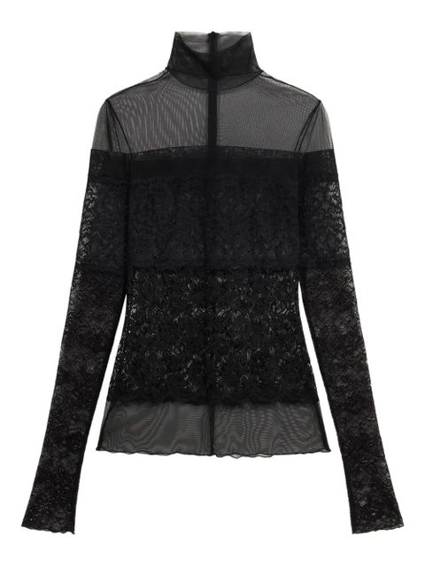 Blumarine sheer-lace mock-neck top - Black