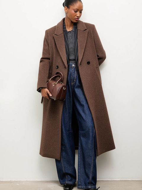 Answear Lab płaszcz wełniany kolor brązowy przejściowy dwurzędowy - zdjęcie produktu nr 2