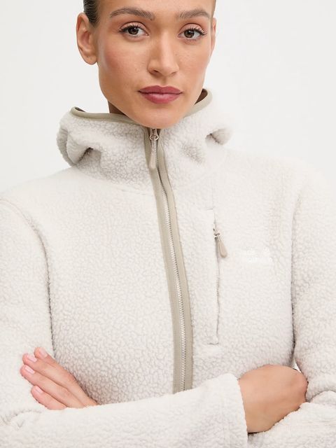 Jack Wolfskin bluza polarowa CRADLE MOUNTAIN PILE damska kolor beżowy z kapturem gładka A65442